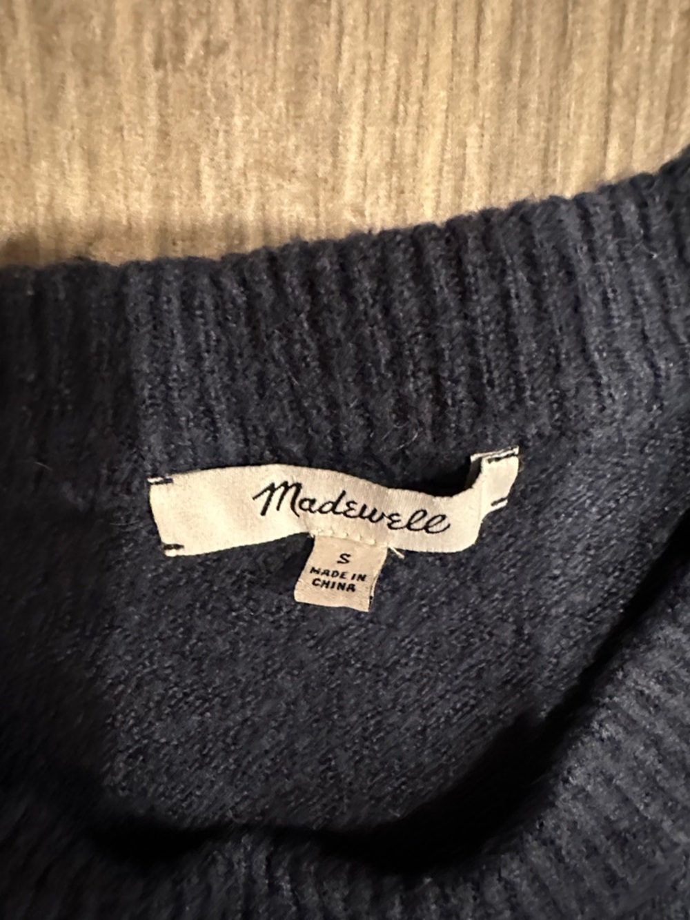 Madewell Navy Crewneck Sweater with Rust Polka Dots. Wool Blend. Size Small - Picture 2 of 8